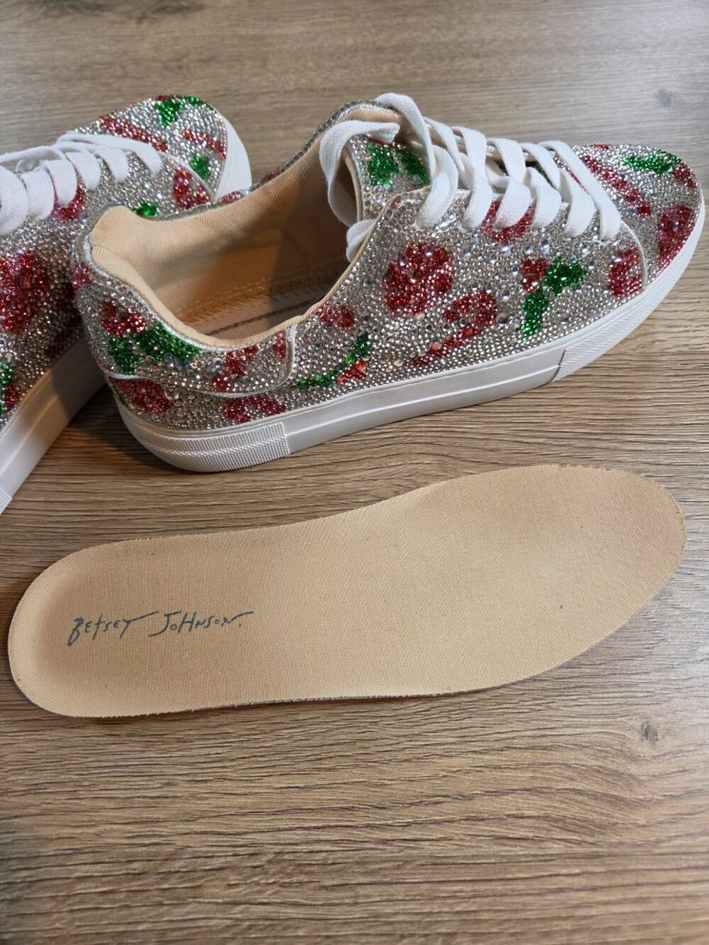 Betsey Johnson Sidny Christmas Sneakers Women Size 9.5 Holly Rhinestone Platform - Picture 7 of 12